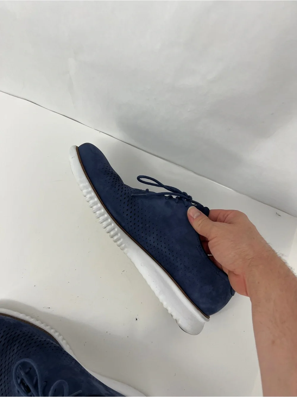 Cole Haan zero grand Navy Suede Perforated Lace-Up Oxfords